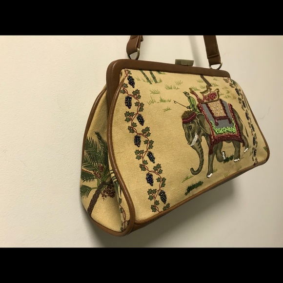Pretty Vintage Beaded Elephant Canvas Bag! - Picture 6 of 13
